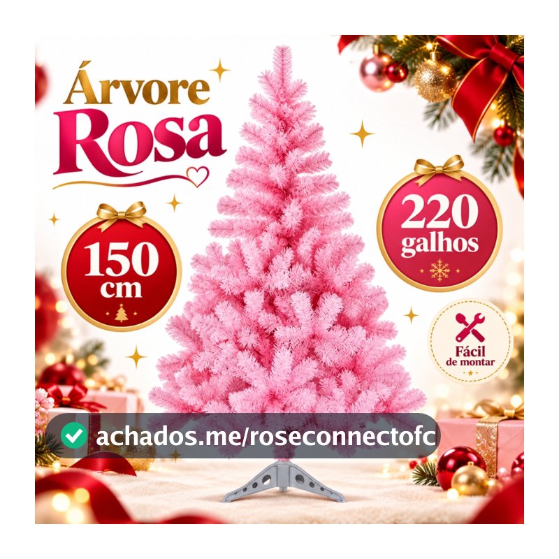Pinheirinho  Arvore de Natal 150CM Rosa Elegante Natalina Luxo Festa 200 Galhos Papai Noel Decoração