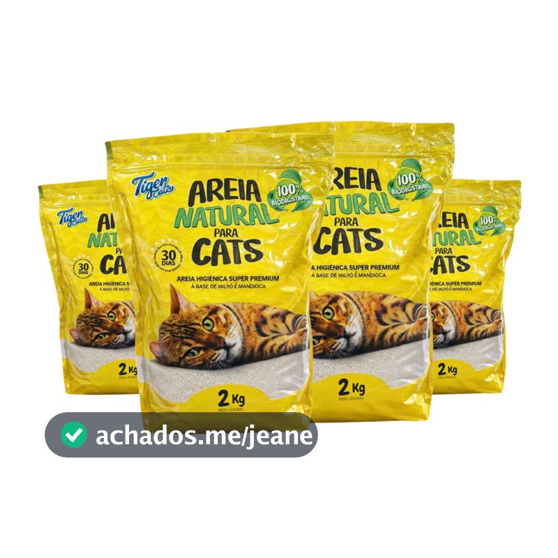KIT COM 4 AREIA HIGIÊNICA NATURAL BIODEGRADÁVEL MILHO E MANDIOCA PARA GATOS TIGER CATS 2KG