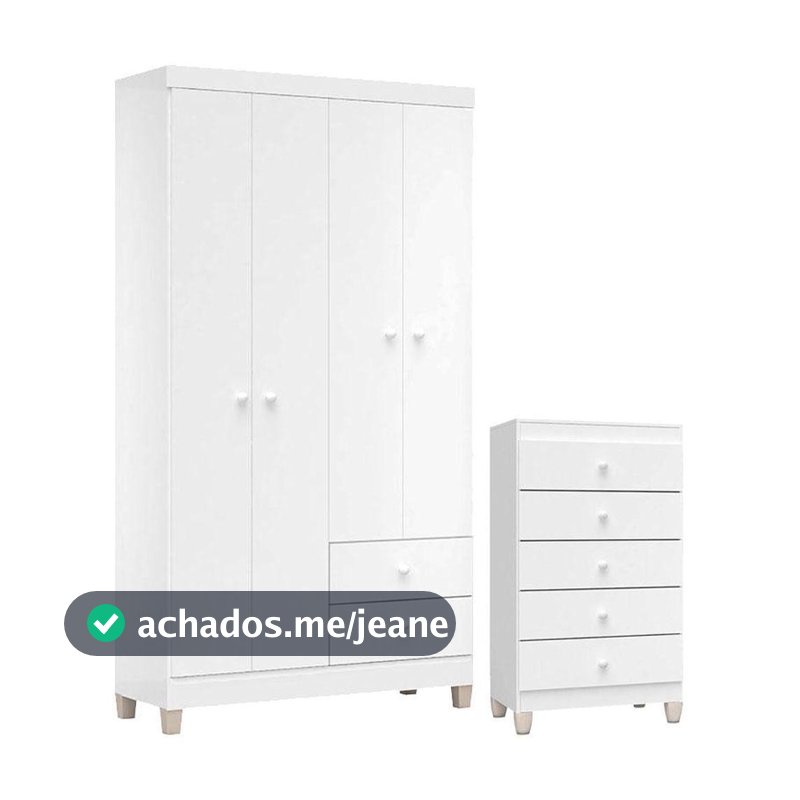 Cômoda Gaveteiro E Guarda Roupa 4 Portas Ternura Baby Branco Flex - Incorplac