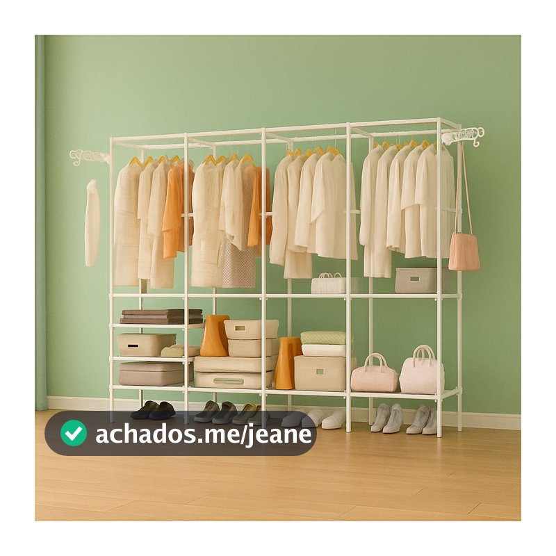 Closet Cabideiro Casal Arara com Prateleiras Organizadora de Roupas Solteiro Portátil Desmontável