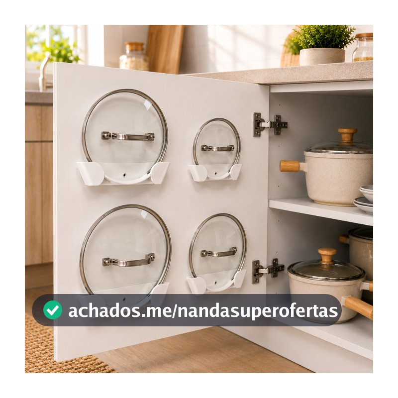Kit Suporte para Tampa de Panela 4 Unidades Organizador Porta Tampa Adesivo Sem Furo Armário Cozinha Resistente