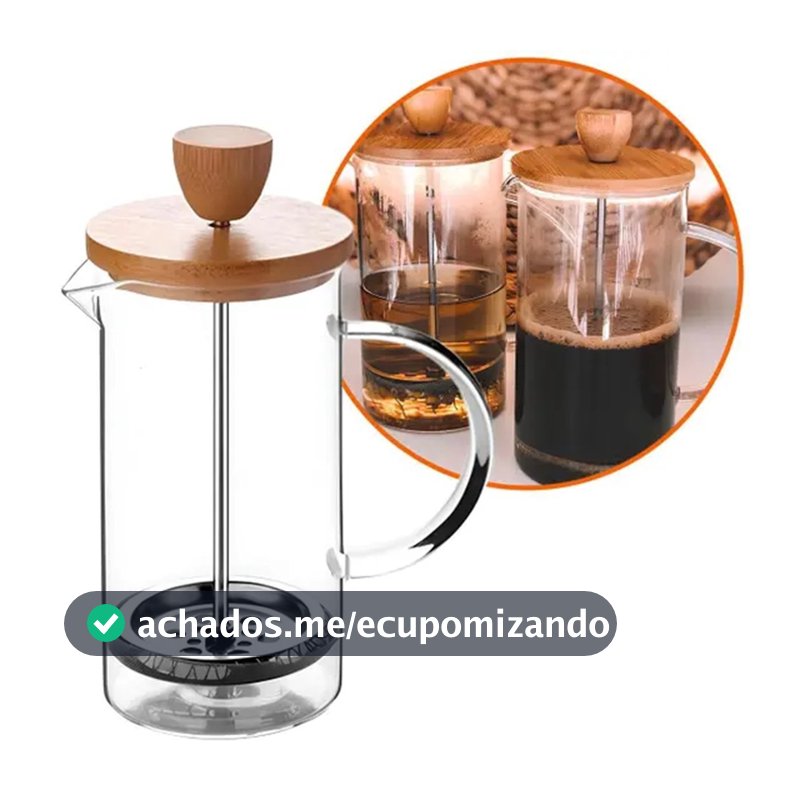 Cafeteira Prensa Francesa Vidro 350ml Com Tampa Bambu Café