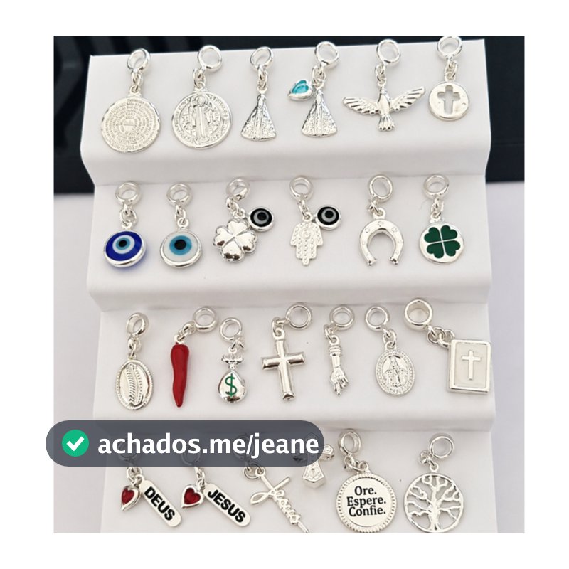 Berloque Religioso Pingente Proteção e Fé (Olho Grego, Cruz, Nossa Senhora, São Bento, Pai Nosso, Trevo e Mais) Prata