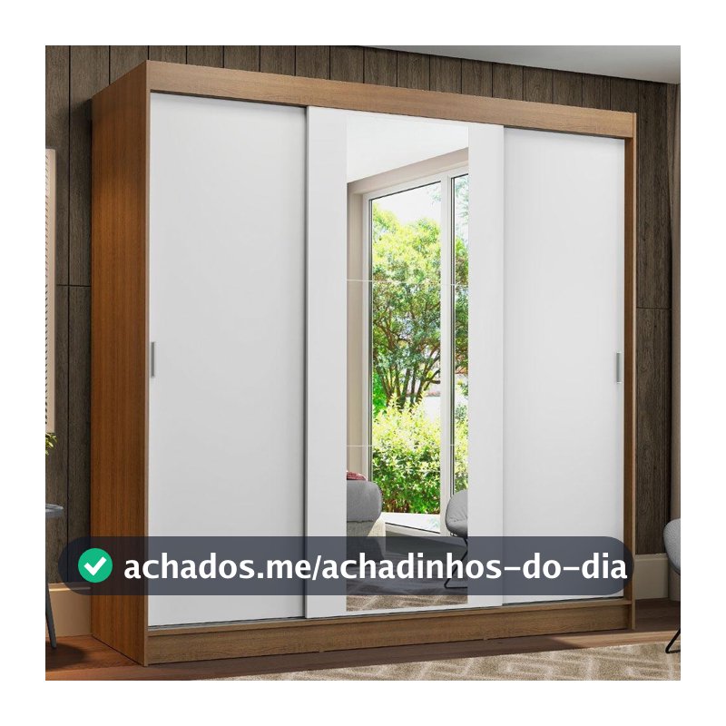 Guarda-Roupa Casal Madesa Reno 3 Portas de Correr com Espelho R