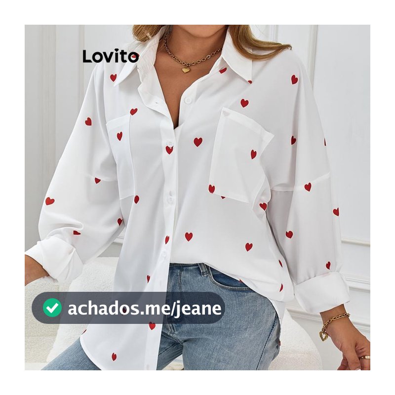 Lovito Casual Blusa Com Estampa Em Formato De Coração Solta Ampla Para Mulheres LNL72073