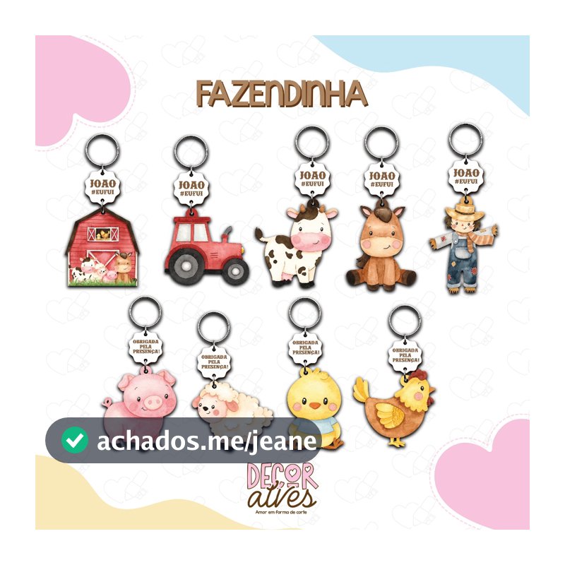 Fazendinha Menino - Chaveiro Personalizado MDF brilhoso Lembrancinha infantil