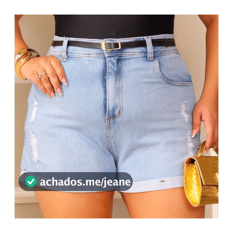 Shorts Jeans Feminino Plus Size Cintura Alta com Cinto Destroyed