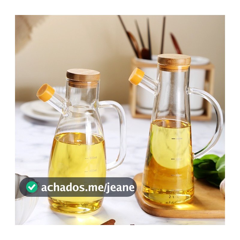 Galheteiro de Vinagre/Azeite com Tampa de Bambu e Bico Dosador Jarra de Vidro 900ml/1000ml