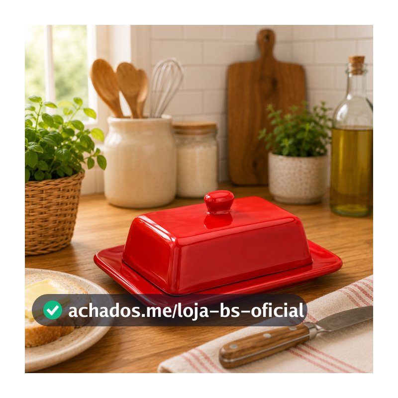 Manteigueira Retangular Com Tampa Vermelha Decoração Cozinha Cerâmica