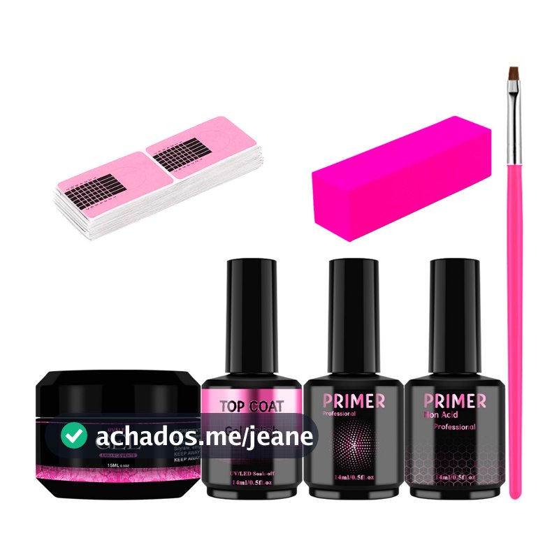 Kit Unha Gel +Blindagem Lirio  + Gel Led Uv + Pincel LIngua de Gato + 10 Moldes adesivos + Lixa Bloc
