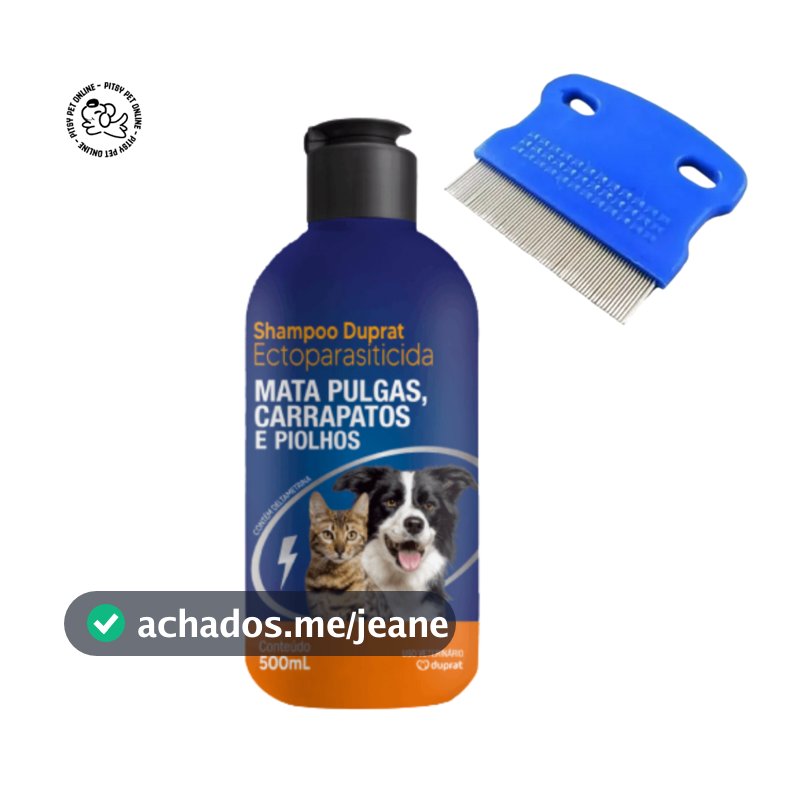 Kit Shampoo Anti Pulgas para Cães e Gatos Pet Clean + Pente Anti Pulgas