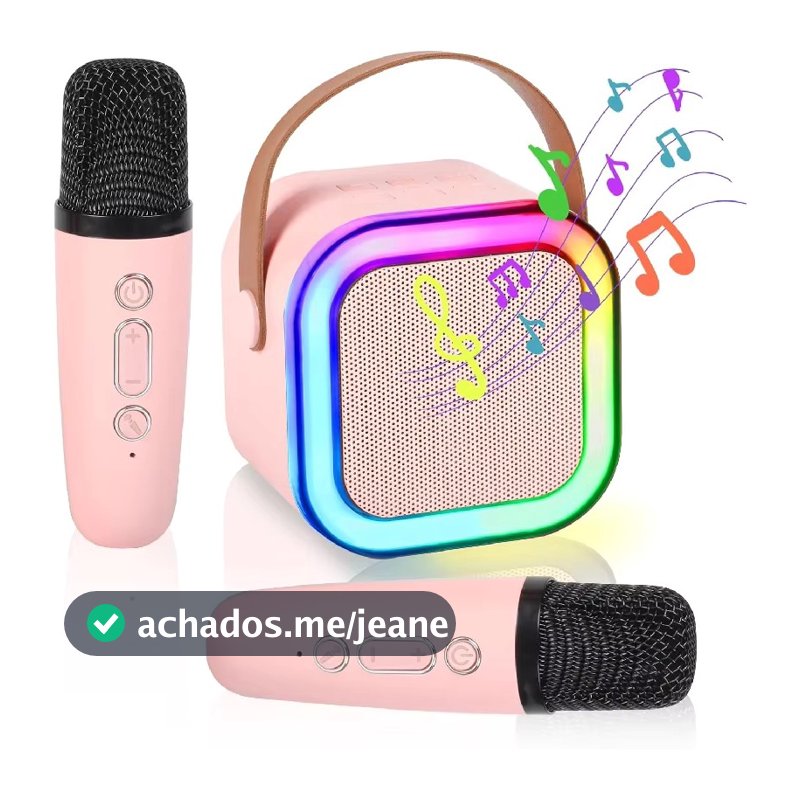 Caixa de Som Bluetooth Portátil 10W Modo Karaokê Luz LED RGB Bateria 1200mAh