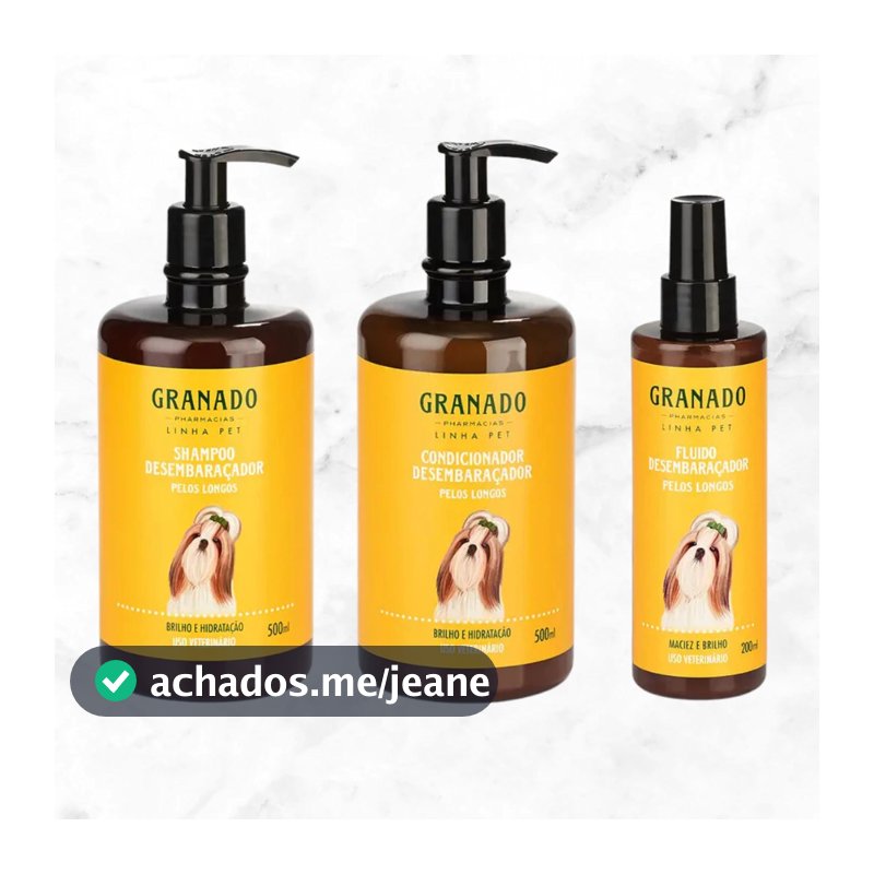 Kit Shampoo + Condicionador + Fluido Desembaraçador Granado Pet Pelos Longos Cachorros e Gatos 500ml