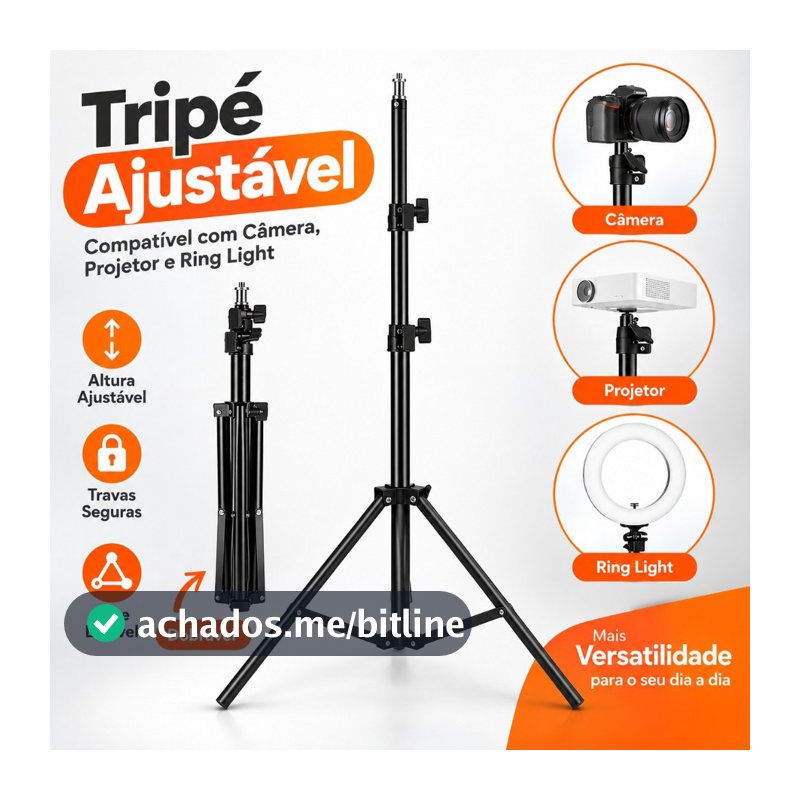 Tripé Ajustável 2,1m Profissional para Ring Light Câmera Softbox Projetor Fotografia Vídeo Live Studio