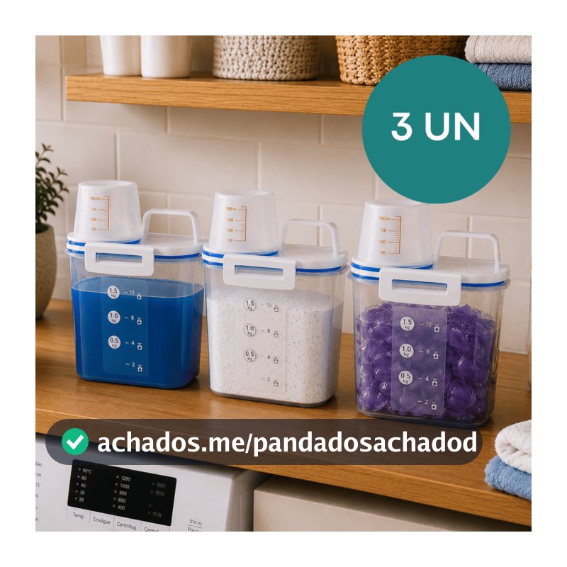 - Kit 3 Pote Hermético 1,5 L C/ Bico Dosador Porta Sabão em Pó/Sabão Líquido/Amaciante Compacto Lavanderia Organizador