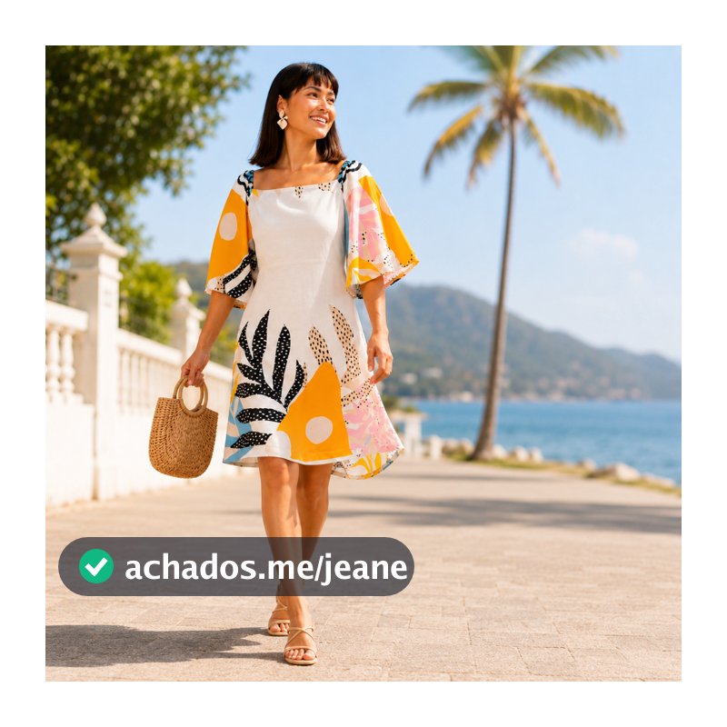 Vestido Feminino Curto  Estampado Manga Ampla Casual Verão Solto Primavera