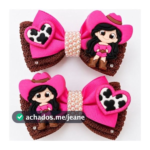 Par de Laços Country Rosa Pink Infantil | Boiadeira com Boneca e Chapéu | Laço Menina