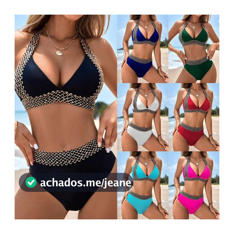 Novo maiô quente senhoras dividir magro cor sólida Sexy biquíni cintura alta cor complexo maiô