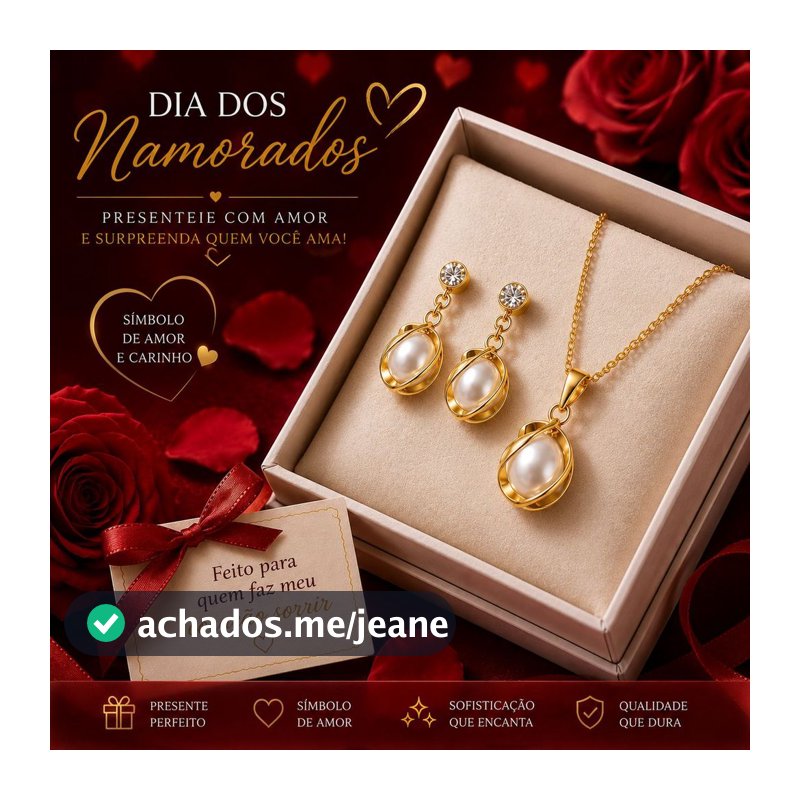 Conjunto Colar E Brinco Com Pingente de Pérola Folheado