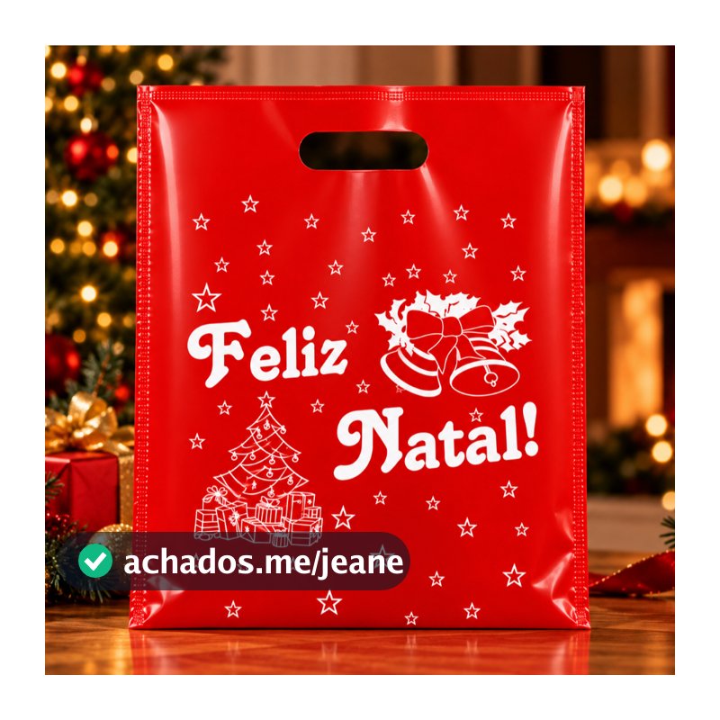 Sacola Plástica Com Frase Feliz Natal 30x40 e 40x50 50UN Boca de Palhaço Alça Vazada