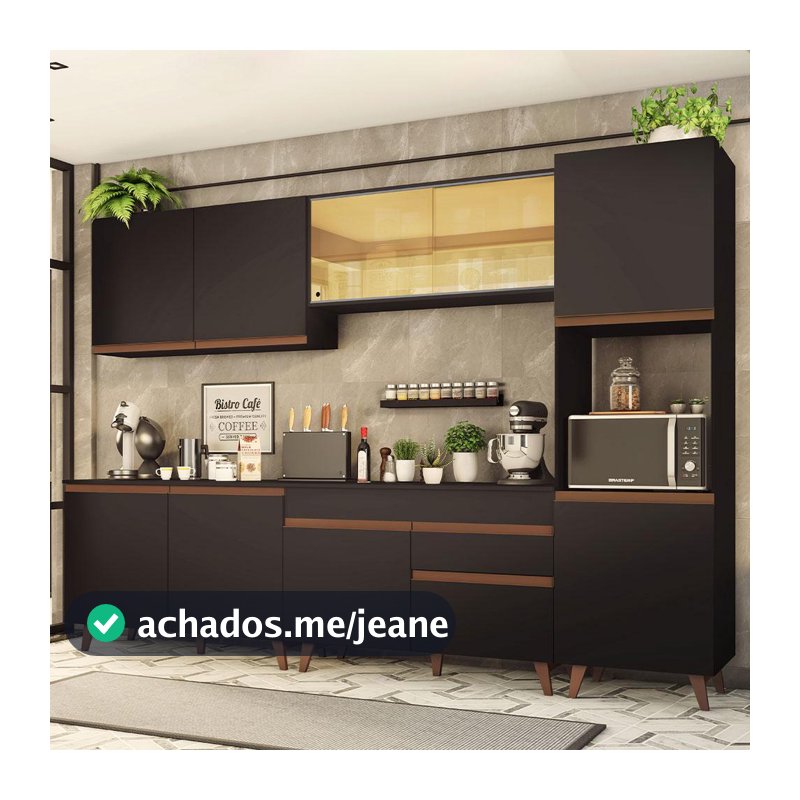 Cozinha Completa Madesa Reims 300001 com Armário e Balcão - Preto