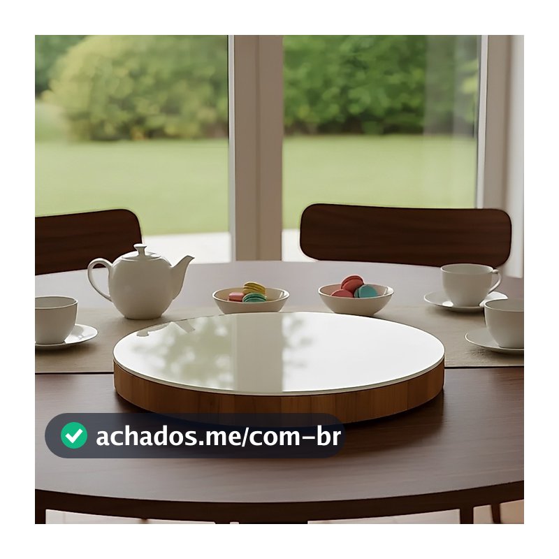 Centro De Mesa Giratório Off White 40cm Com Tampo De Vidro Base Giratória Suave Suporta Até 15kg