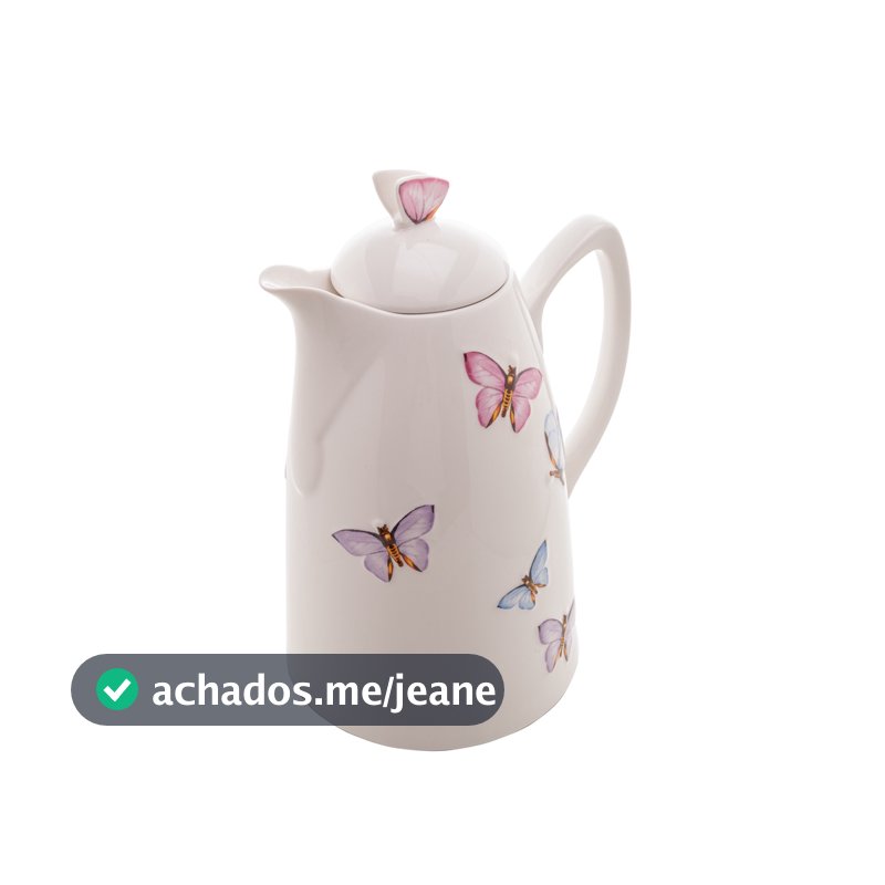 Garrafa Térmica De Porcelana 900ml Wolff Borboletas Branca  5129