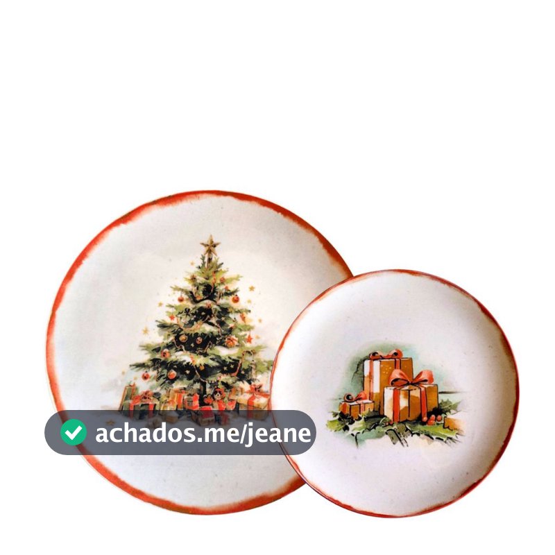 Conjunto de 12 pratos Natal Oxford Cerâmica