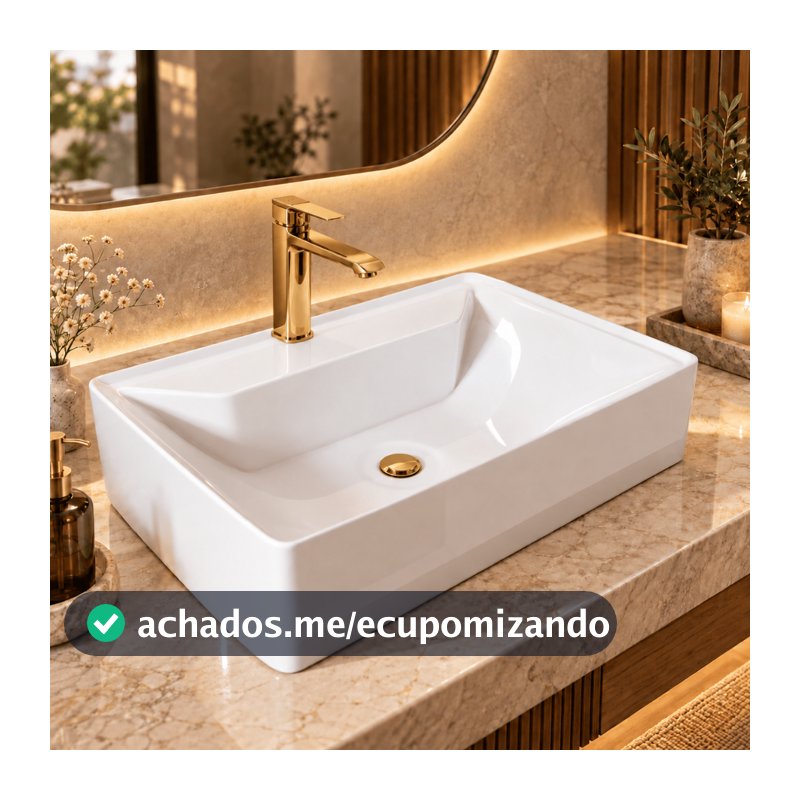 PROMOÇÃO Cuba de Sobrepor para Banheiro e Lavabo 50x35cm Mármore Sintético Retangular Venuz Movelove