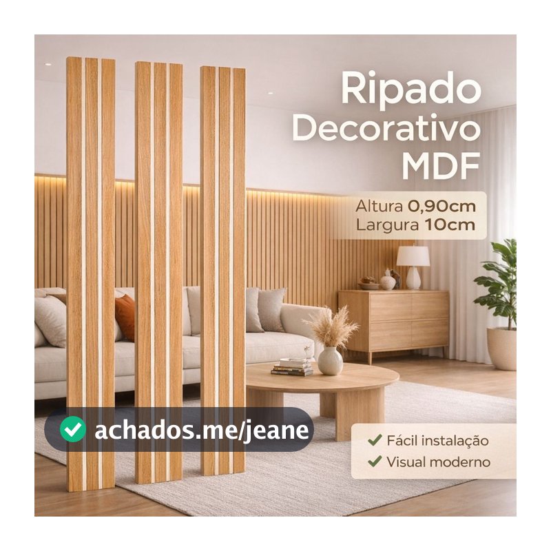 Kit Até 40 Placas Painel Ripado Grande MDF Premium 90x10 Parede Decorativo Autocolante Sala Quarto