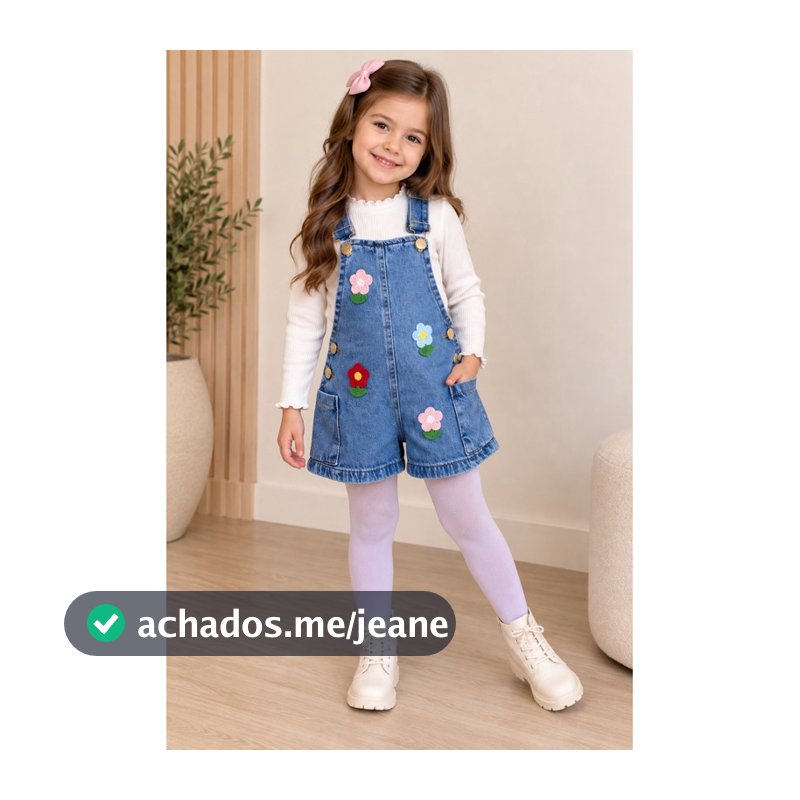 macacão jeans infantil flores
