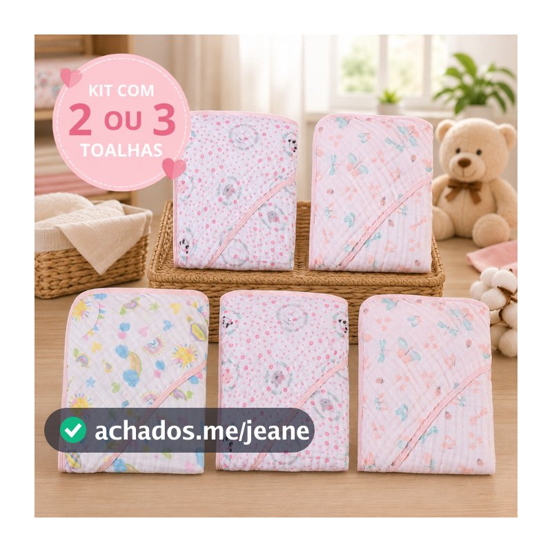 KIT 2 OU 3 TOALHAS DE BANHO BEBÊ FRALDA SOFT COM CAPUZ 2 CAMADAS PAPI KARINHO OU MINASREY