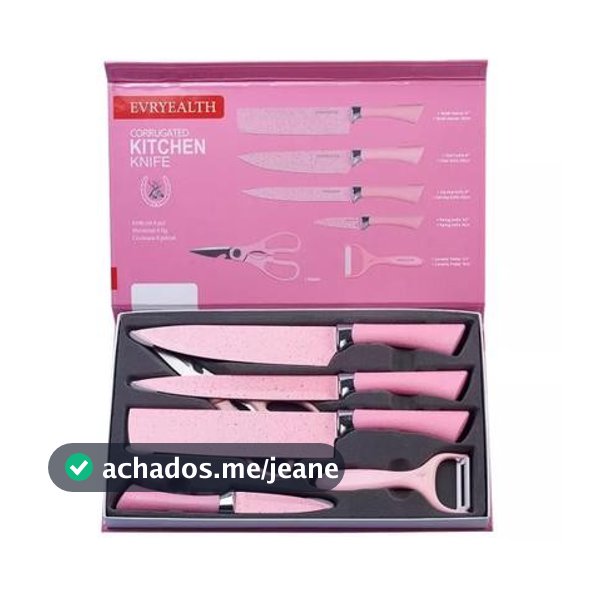 it Facas Inox Rosa 6 Peças Premium – c/ Tesoura, Descascador e Suporte Cozinha Completa