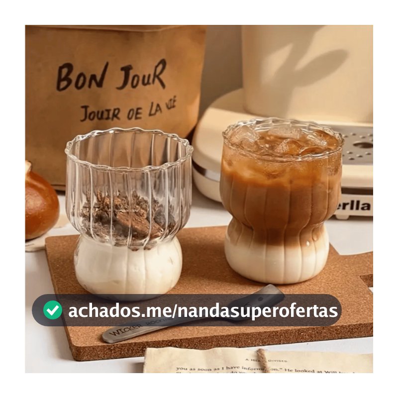 Conjunto Jogo de 2 Copos Fofos Canelado 300ml de Vidro Borossilicato Transparente Vintage Água Suco