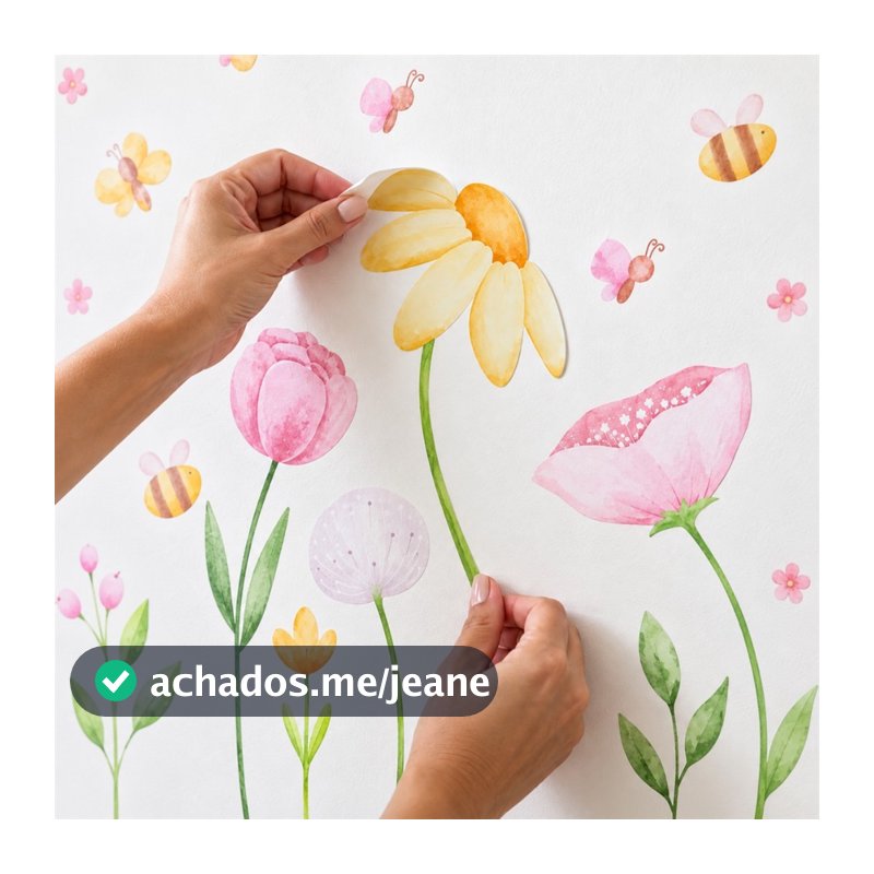 Adesivo de Parede Infantil Flores Aquarela e Abelhas De Recorte Floral