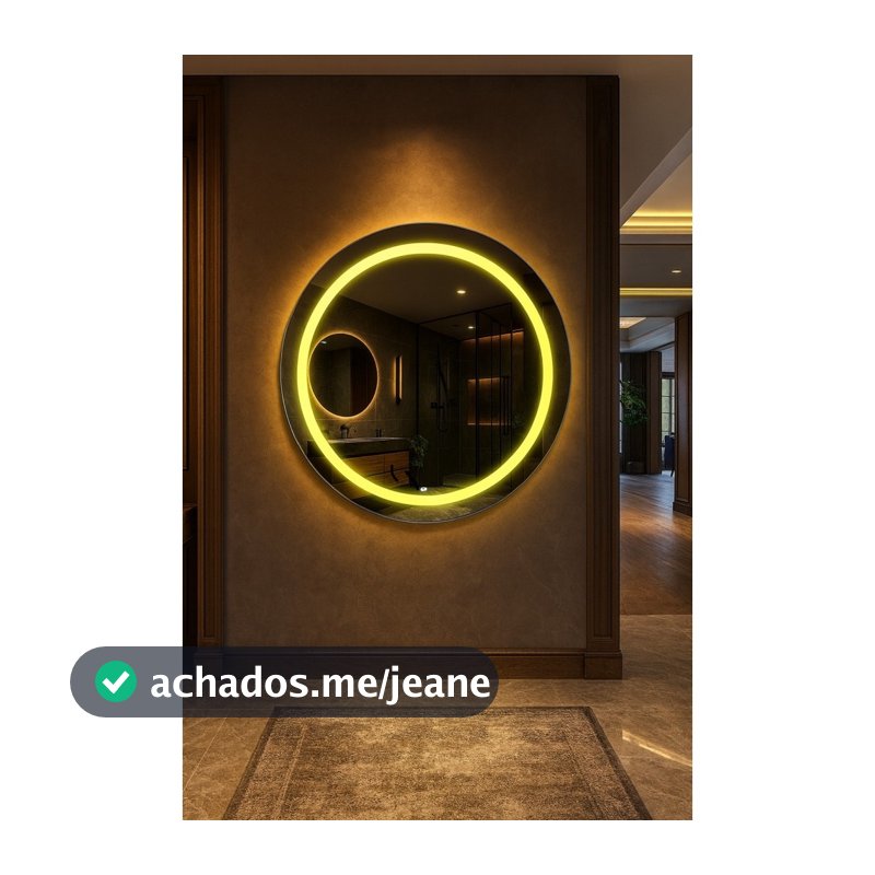 Espelho Redondo 70cm x 70cm Led Jateado Grande Decorativo Bivolt Moderno Sala Quarto Banheiro Hall Hotel 3 TONS DE LED