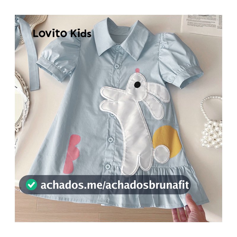 Lovito Kids Vestido Fofo Com Botões Na Frente Assimétrico Macio Ao Toque Para Todas As Estações Azul Feminino LNL111214