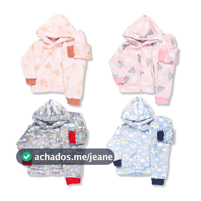 Kit 4 Peças Roupa Infantil Frio Inverno  - 2 Conjunto Fleece Lúdico Brilha No Escuro Menino Menina