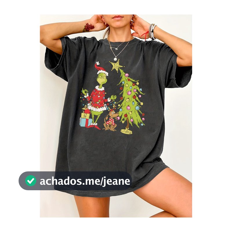 T-shirt Natal Feminina Casual Manga Curta Gola Redonda Estampa Pai Natal e Rena Envio Imediato