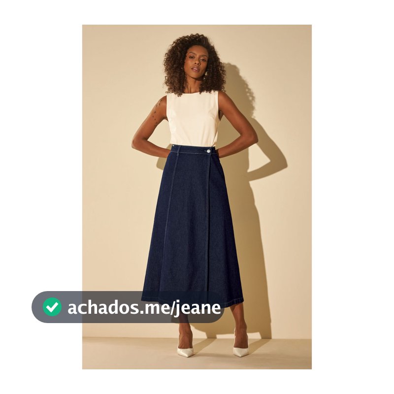 Saia Midi Longo Feminina Jeans Evasê Marialícia Azul