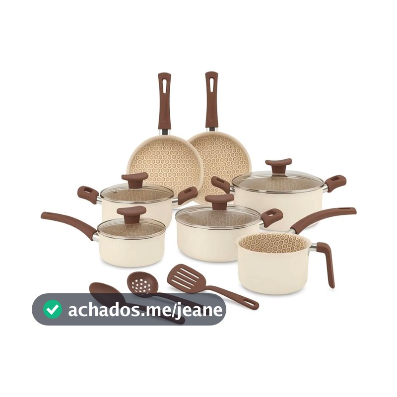 Jogo De Panelas 10 Peças Antiaderente Teflon Ivory Linha Familiar Para Cozinha Completa, Ideal Para Fritura, Arroz, Vapo