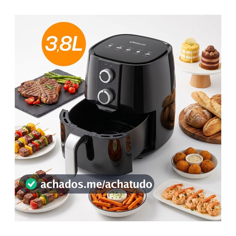 Fritadeira Elétrica Air Fryer 3,8L Sem Óleo 1700W Antiaderente Digital Assar Fritar Nakasaki Controle Manual