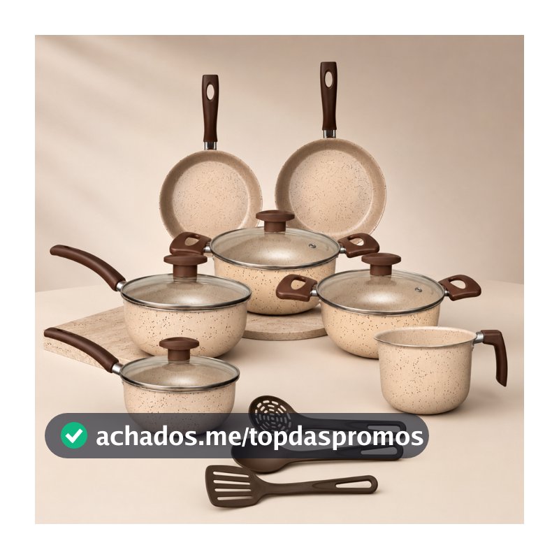 Jogo De Panelas 10 Peças Antiaderente Conjunto com Tampas de Vidro e Kit de Utensílios Marfim