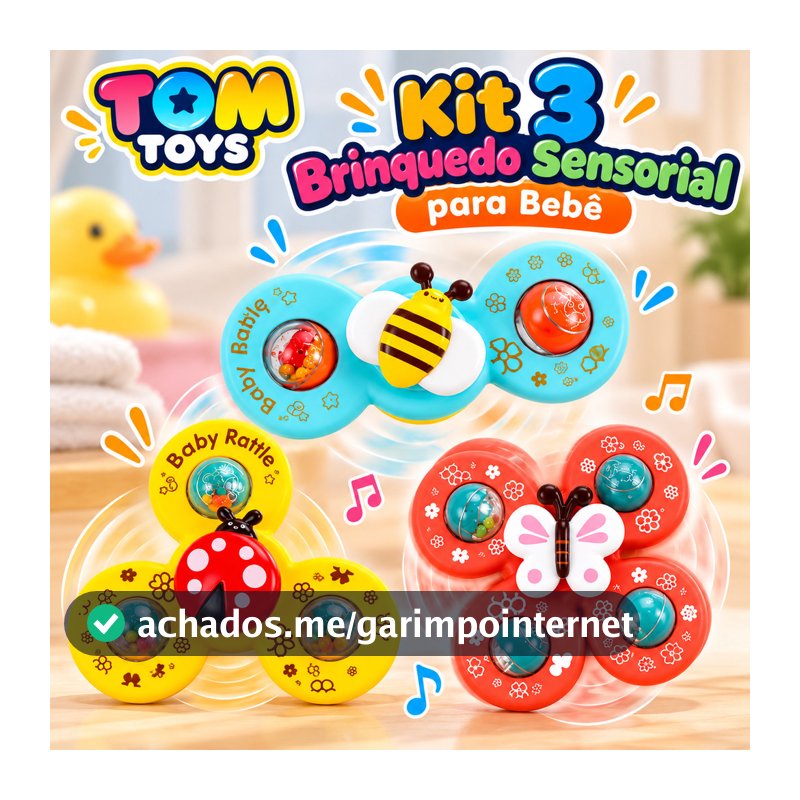Kit 3 Brinquedo Sensorial para Bebê - Ventosa Adesiva Gira Spinner Atividade Educativa