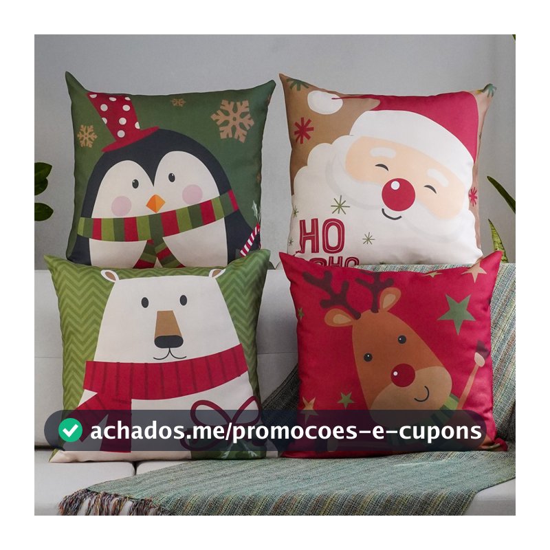 Feliz Natal - Kit 4 Capas de Almofada 45X45cm Decorativas Home