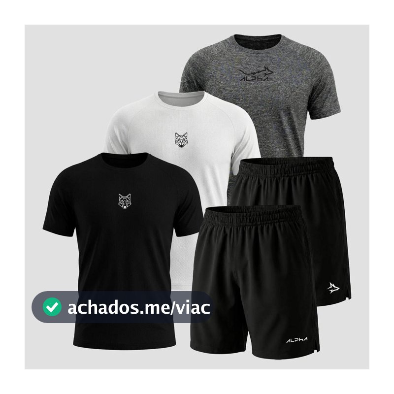 Kit 5 Peças Dry Fit 3 Camisetas e 2 Bermudas Alpha Co