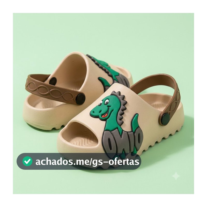 Sandália Slide Infantil Menino Dino Dinossauro 3D Bege Baby Papete Elástico Verão