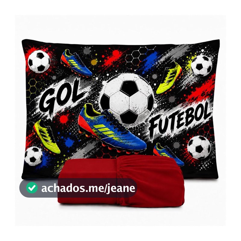 JOGO DE LENÇOL SOLTEIRO INFANTIL  FUTEBOL QUARTO MENINO FRONHA TRAVESSEIRO 2 PEÇAS