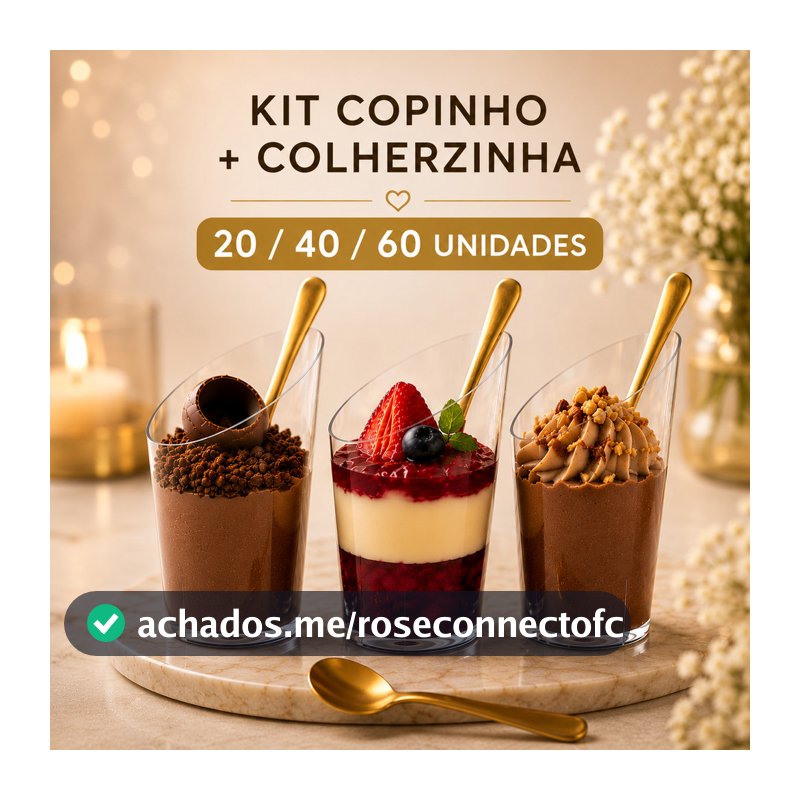 Kit Copinho Verrine 60ml Com Colherzinha Dourada Sobremesa Unidades Acrílico Premium para Mousse Doces Festa Buffet