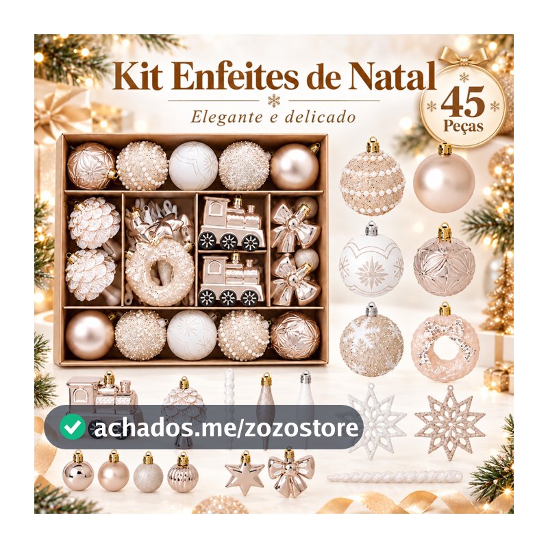Kit 45 Enfeites de Natal para Árvore Bolas Natalinas Perolado Rosé Gold Decoração Natalina Guirlanda Mesa